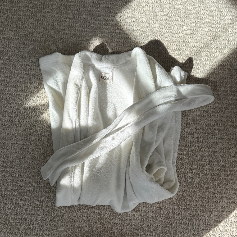 UGG Cream Plush Bath Robe with Shawl Collar